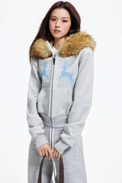 Diamond Deer Hooded Cardigan