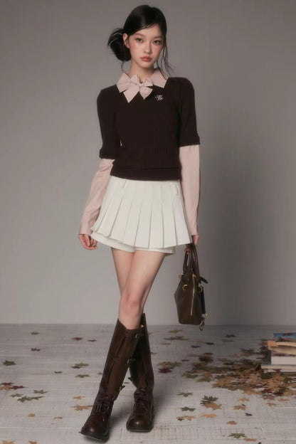 Patchwork Lapel Knit Sweater