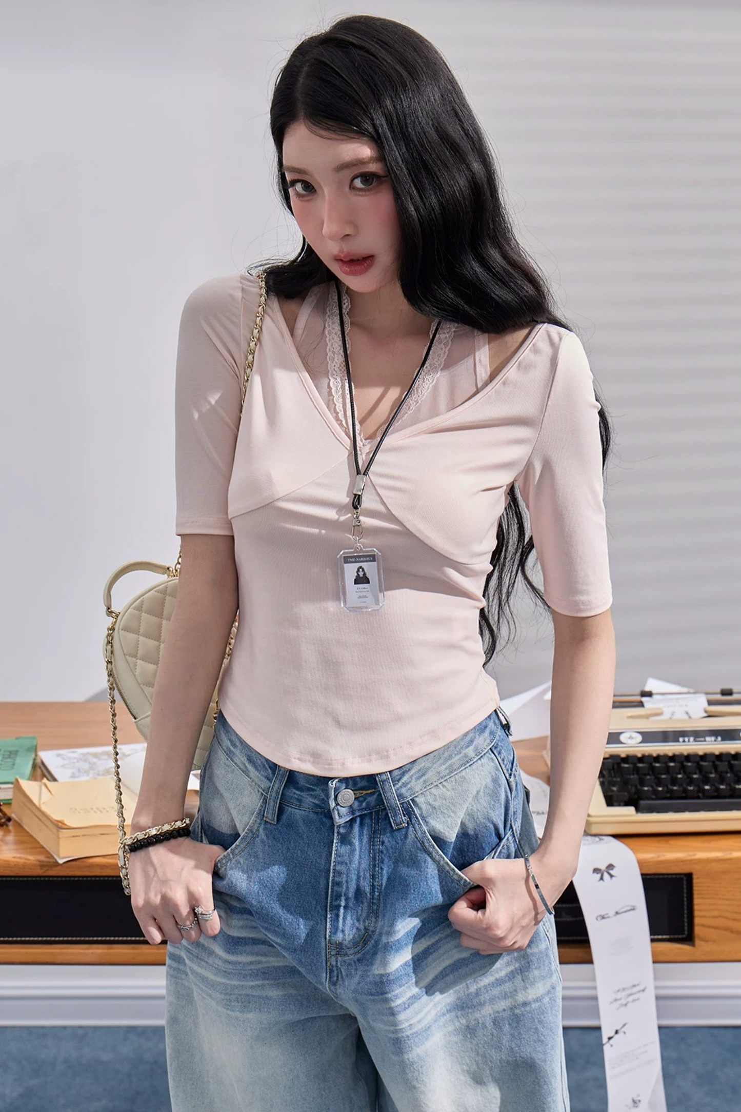 High-Waisted Drapey Denim Pants