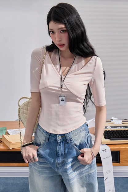 High-Waisted Drapey Denim Pants