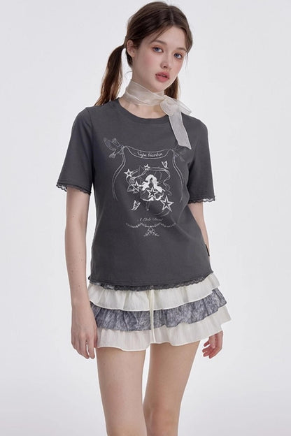 Beige-Gray High-Waisted A-Line Skirt