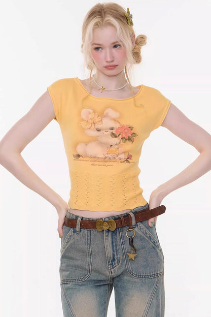 Sweet Rabbit Print T-Shirt