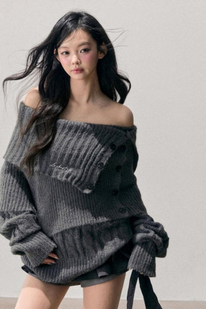One-Shoulder Knitted Sweater Set