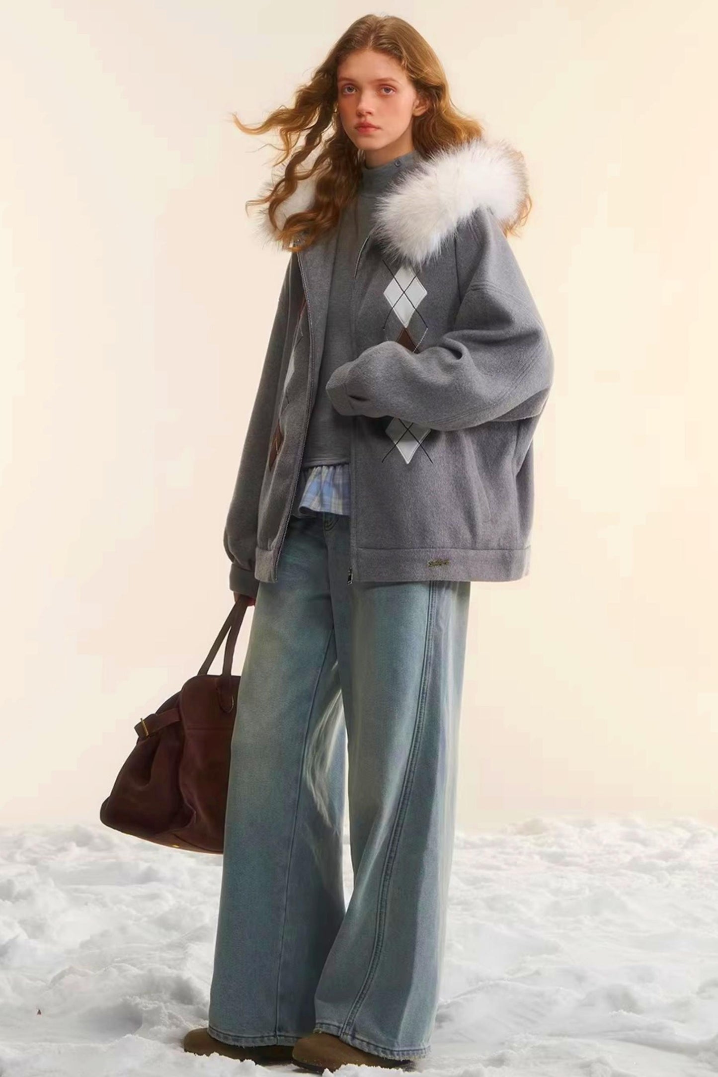 Diamond-Embroidered Woolen Jacket