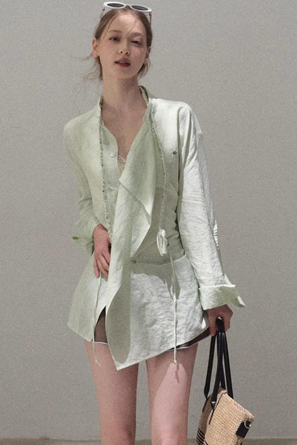 Striped Linen-Cotton Beaded Shirt