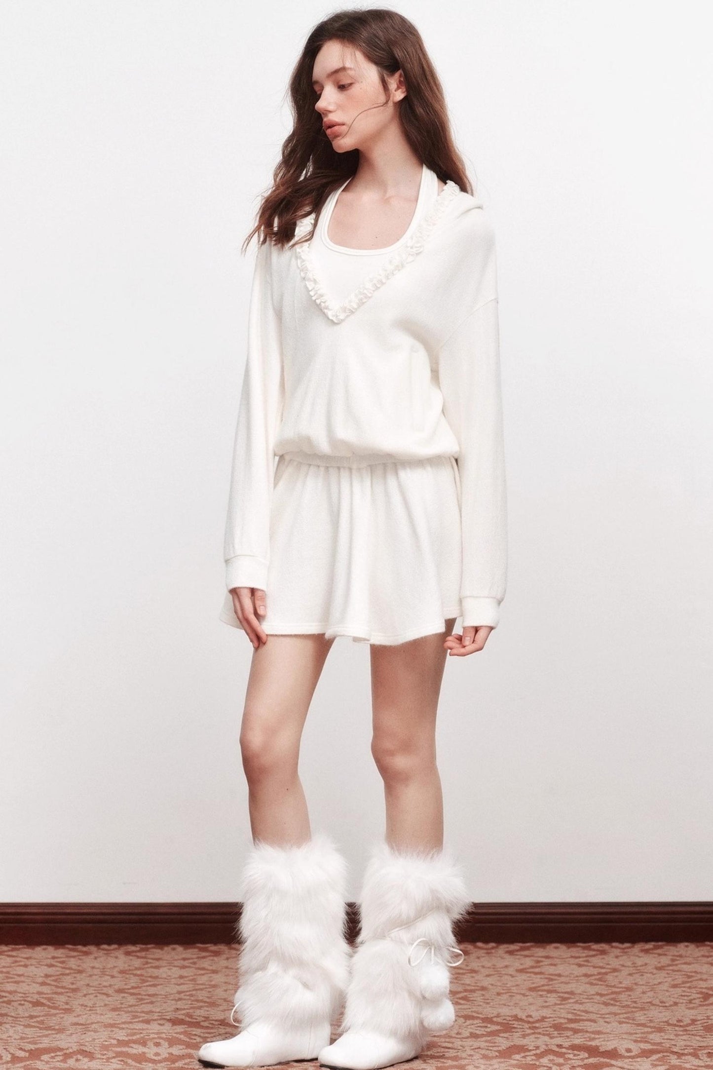 V-Neck Long Sleeve Ruffled Dress