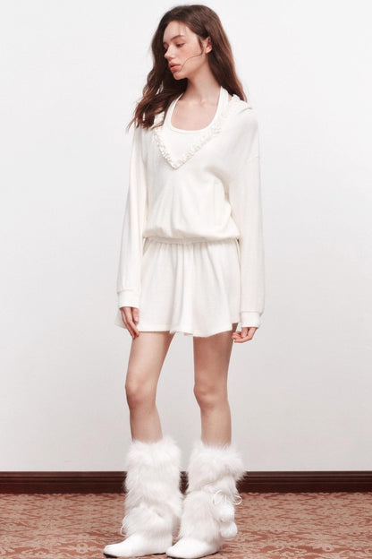 V-Neck Long Sleeve Ruffled Dress