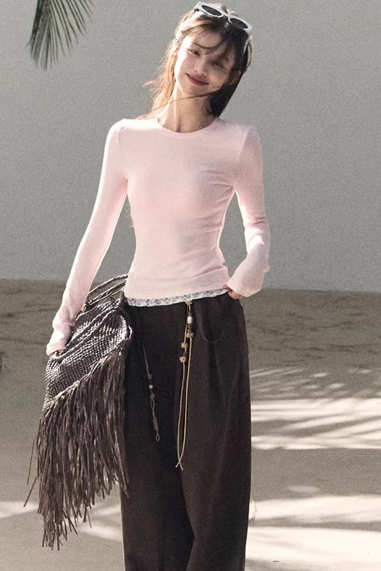 Lange Hose aus plissiertem Mikro-Samt