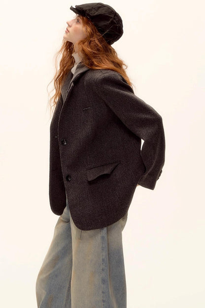 Gray Wool Hooded Blazer Jacket