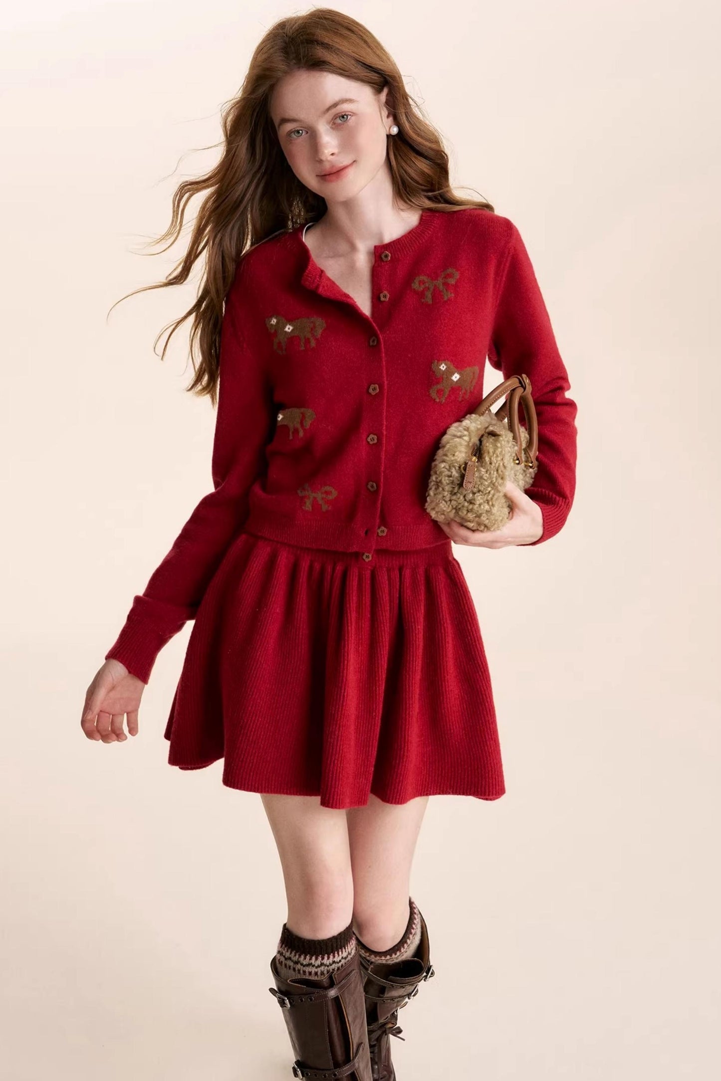 Floral Wool Bow Cardigan