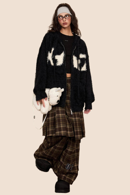 EZEK AMERICAN RETRO WOOLEN PLAID CASUAL WIDE-LEG PANTS WOMEN'S AUTUMN AND WINTER NEW HIGH-WAISTED SKIRT MOP PANTS TIDE