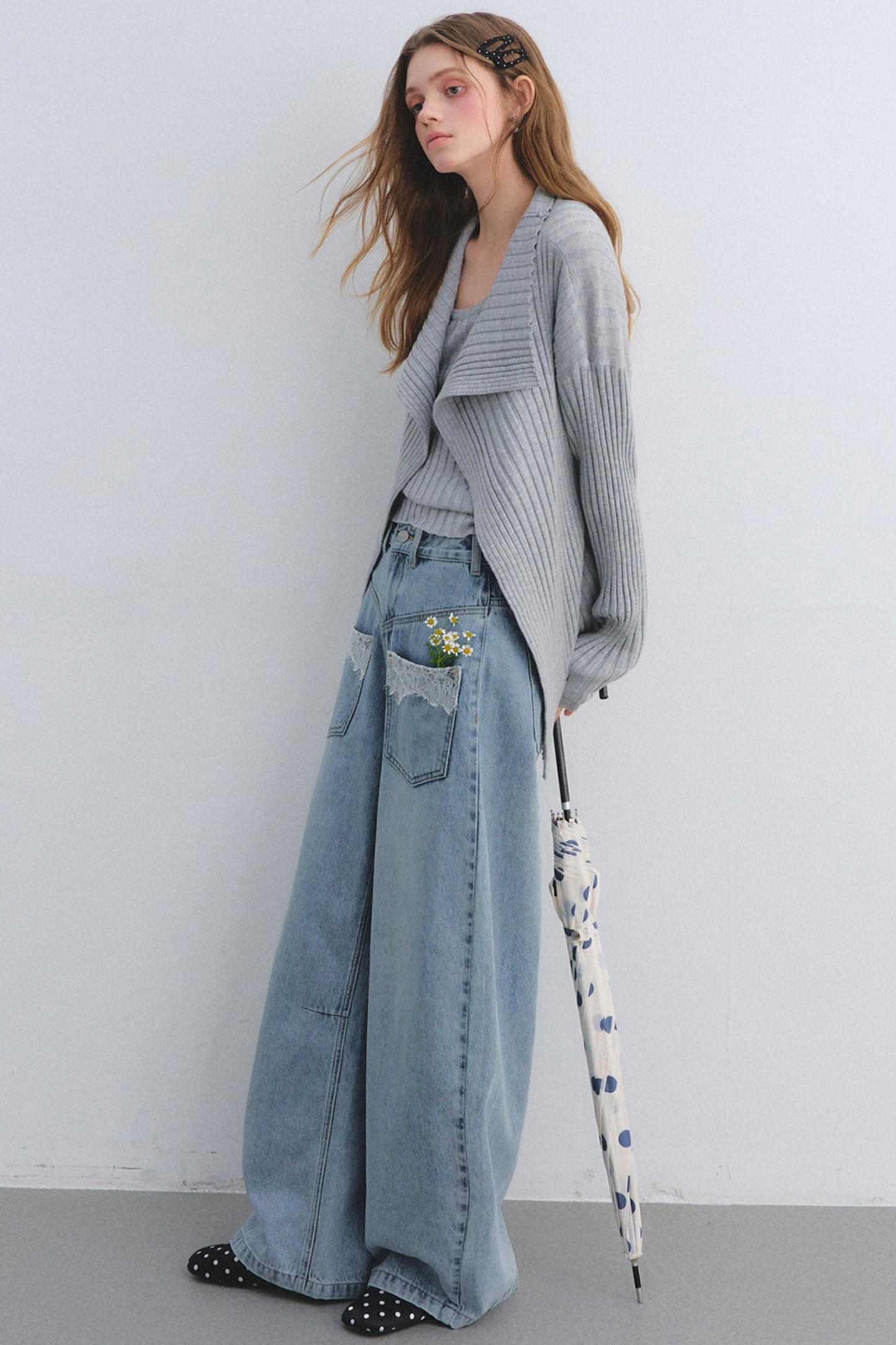 Wool Blend Cardigan Base Top Set