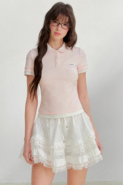 Embroidered Collar Pink Blouse