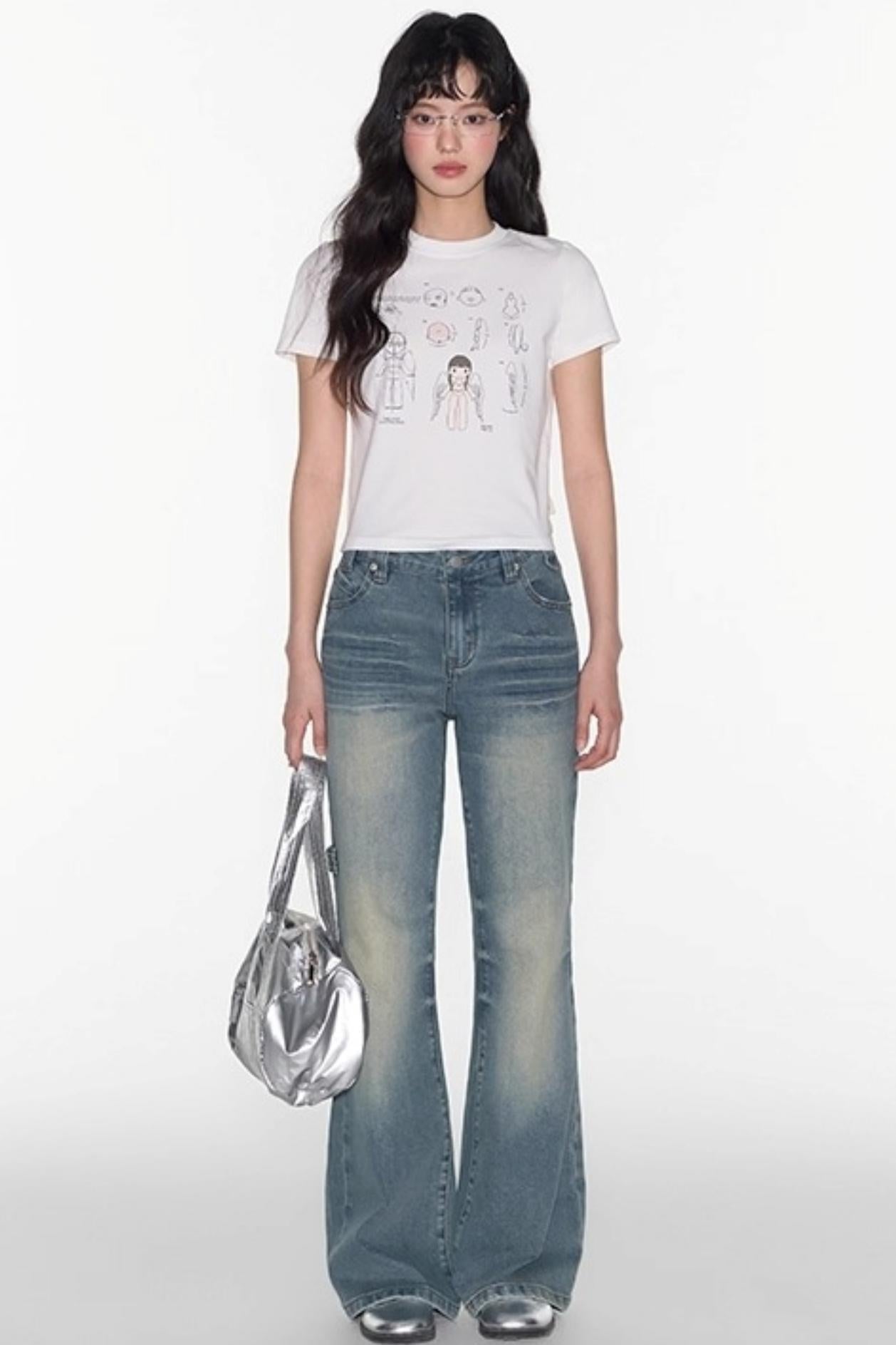 Spring American Shoulder Crop Top