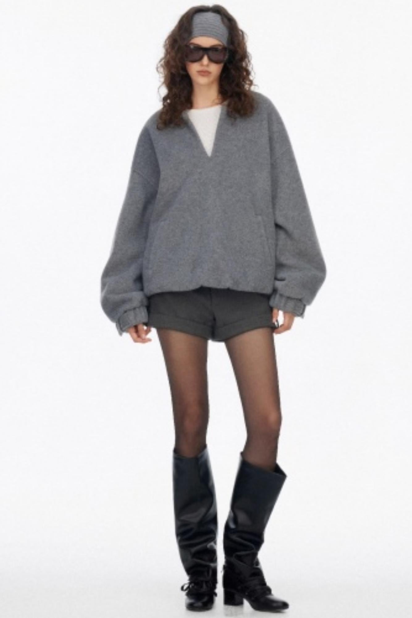 Loose Wool V-Neck Knit Sweatshirt