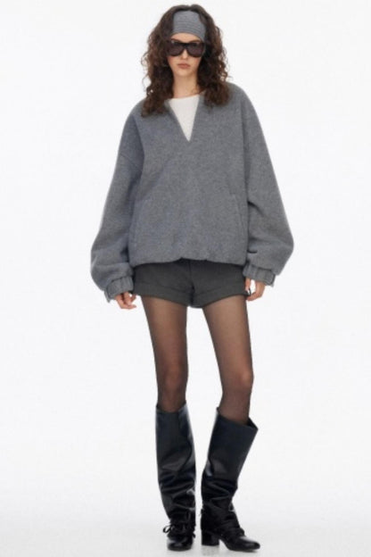 Loose Wool V-Neck Knit Sweatshirt