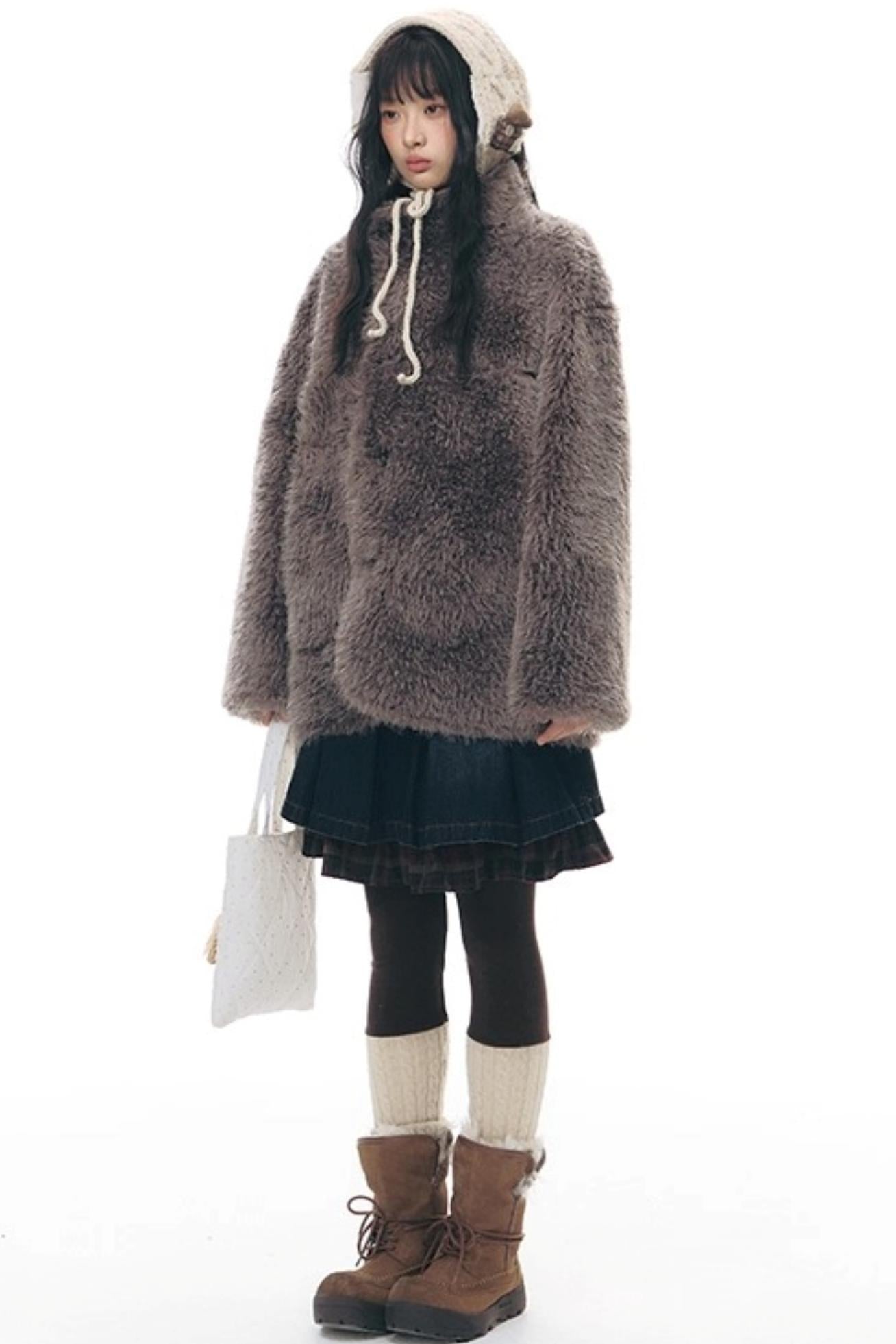 Reversible Polka Dot Fur Coat