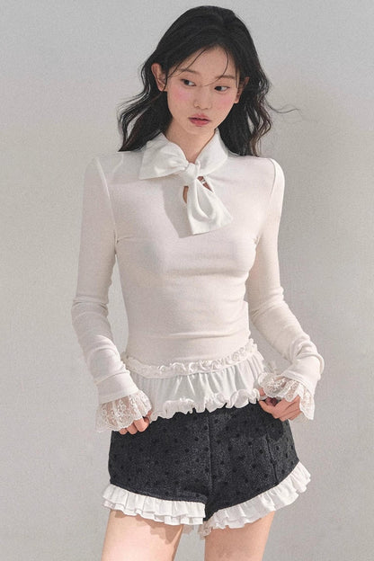Ruffled Lace Bow Top