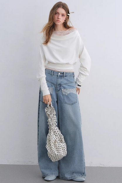Off-Shoulder-Top mit Spitzeneinsatz