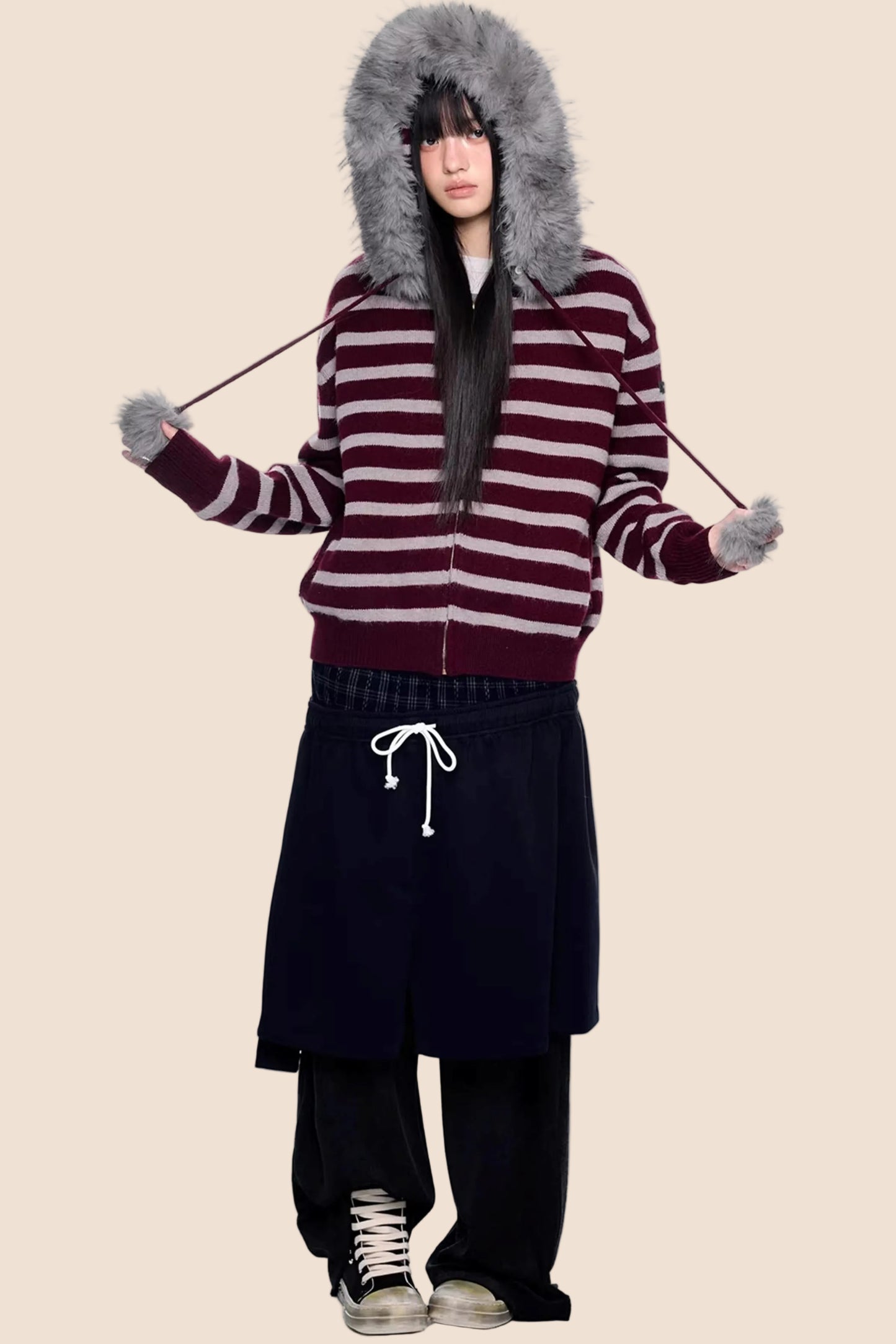 Patchwork Faux Two-Piece Skirt