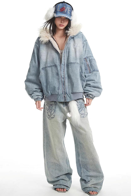 Retro Rhinestone Denim Pants