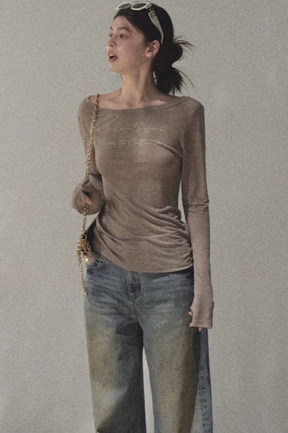 Printed Lyocell Linen Long Sleeve Top