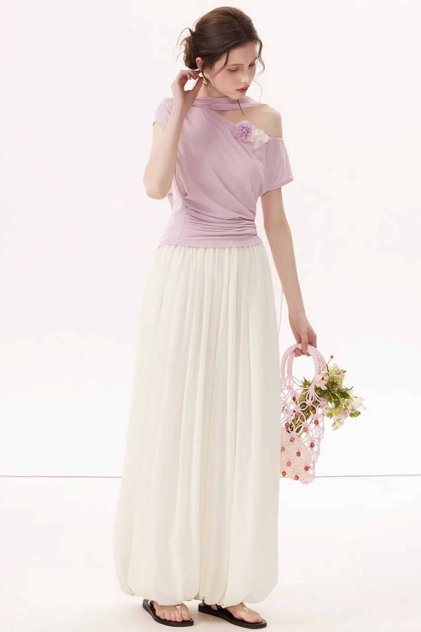 Top asimmetrico in Lyocell Tencel