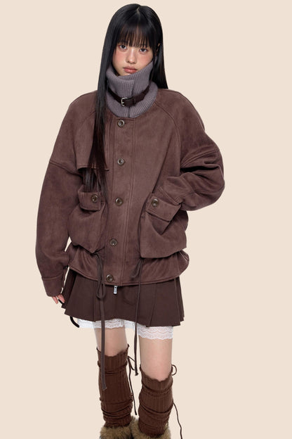 Knit Panel Suede Pocket Jacket