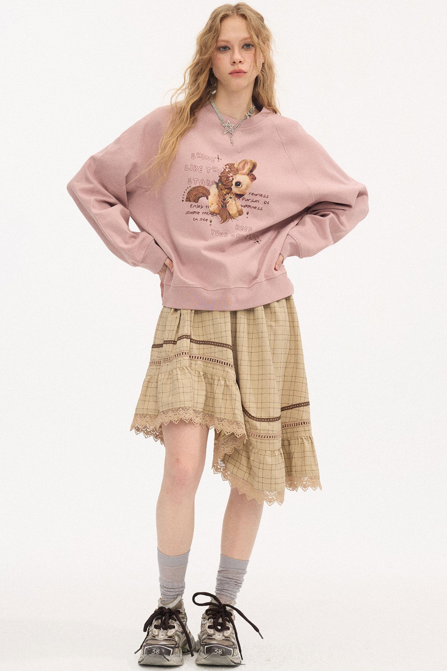 Irregular Wave Patchwork Midi Skirt