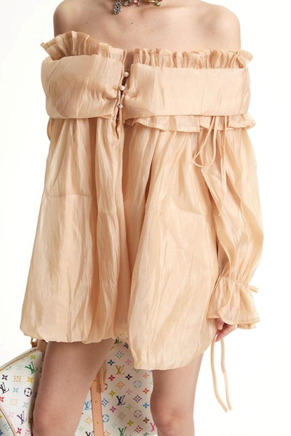 Mesh Ruffled Long Sleeve Dress