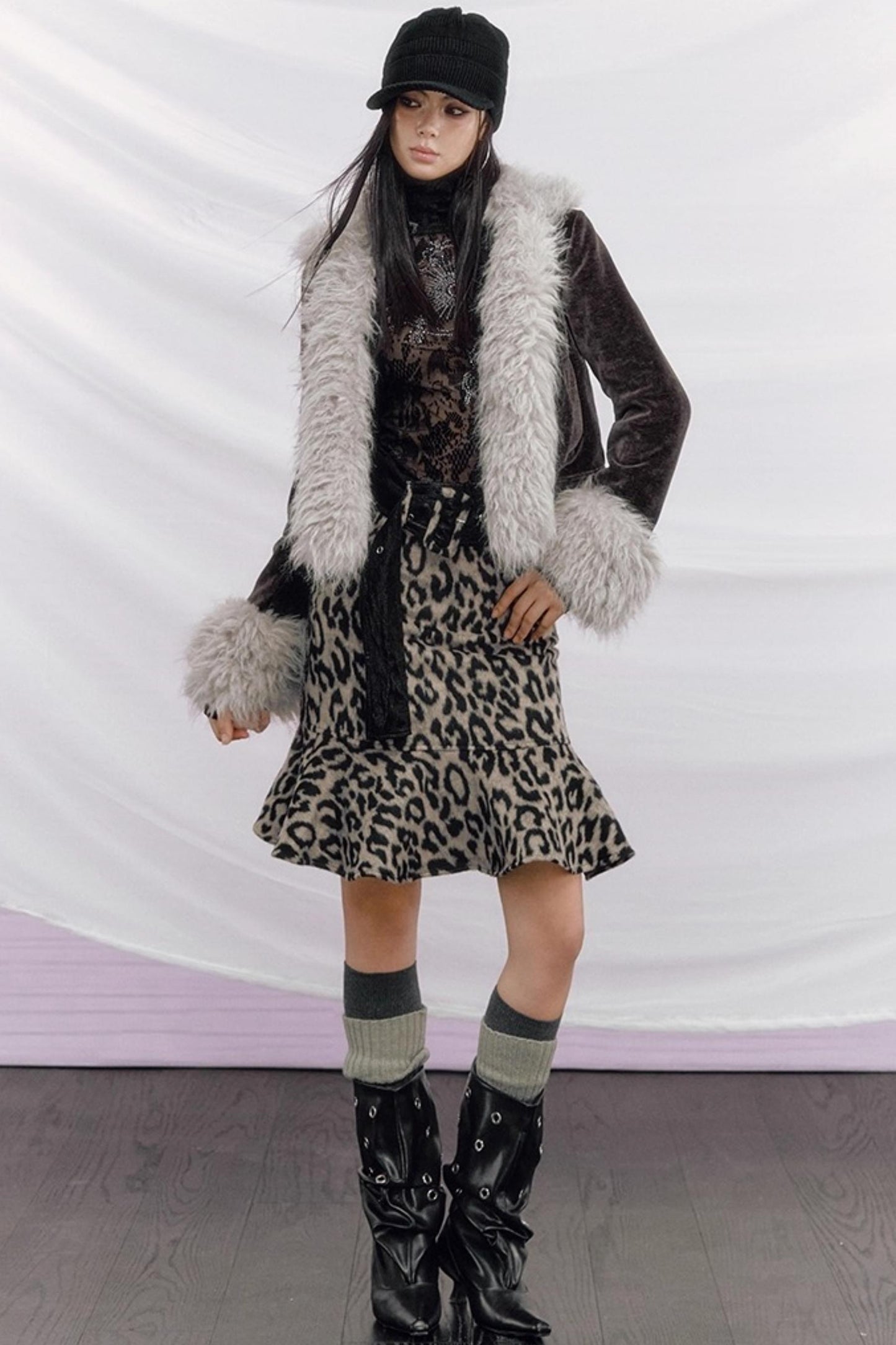 Leopard Wool Patchwork Skirt