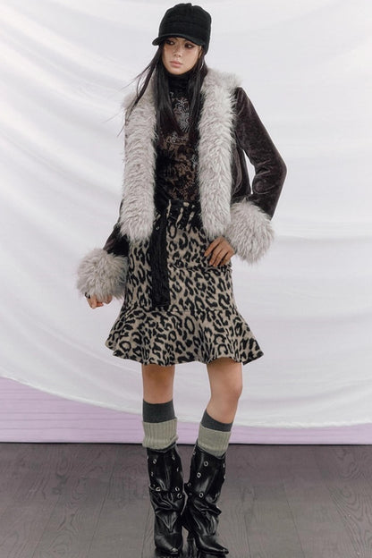 Leopard Wool Patchwork Skirt