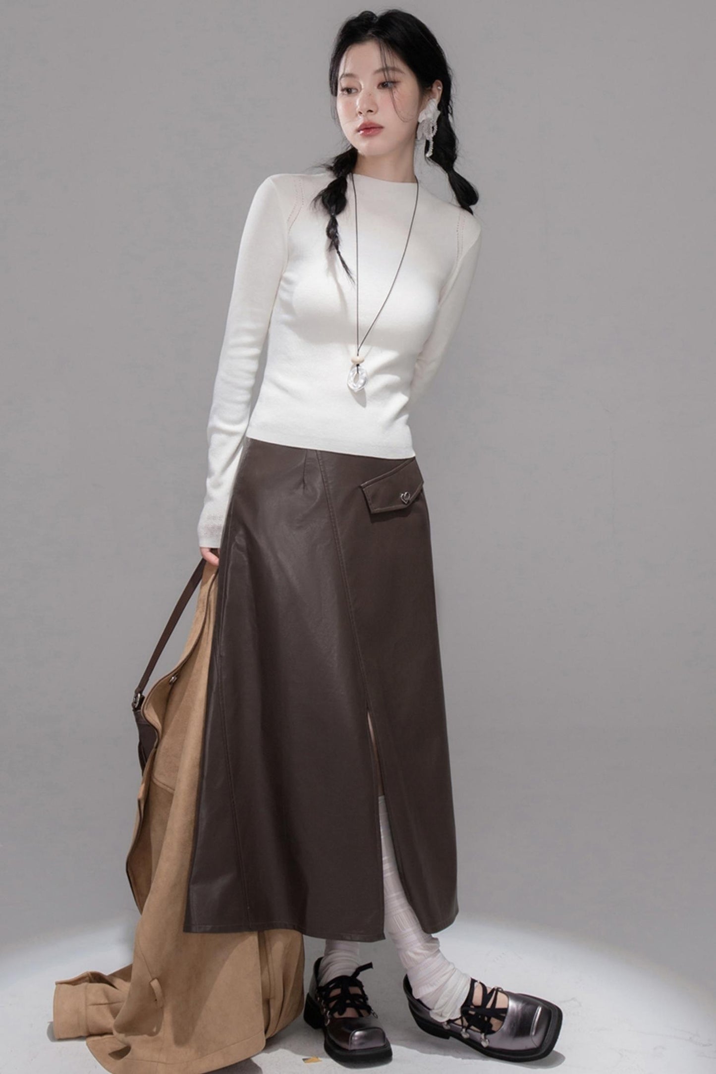 Rich Brown Leather Skirt