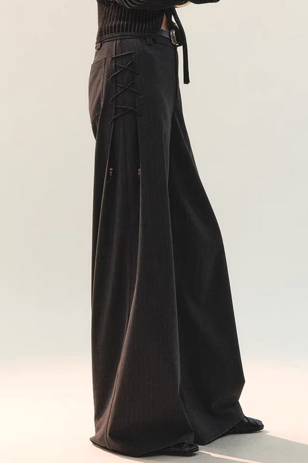 Side-Tie Draped Wide-Leg Pants