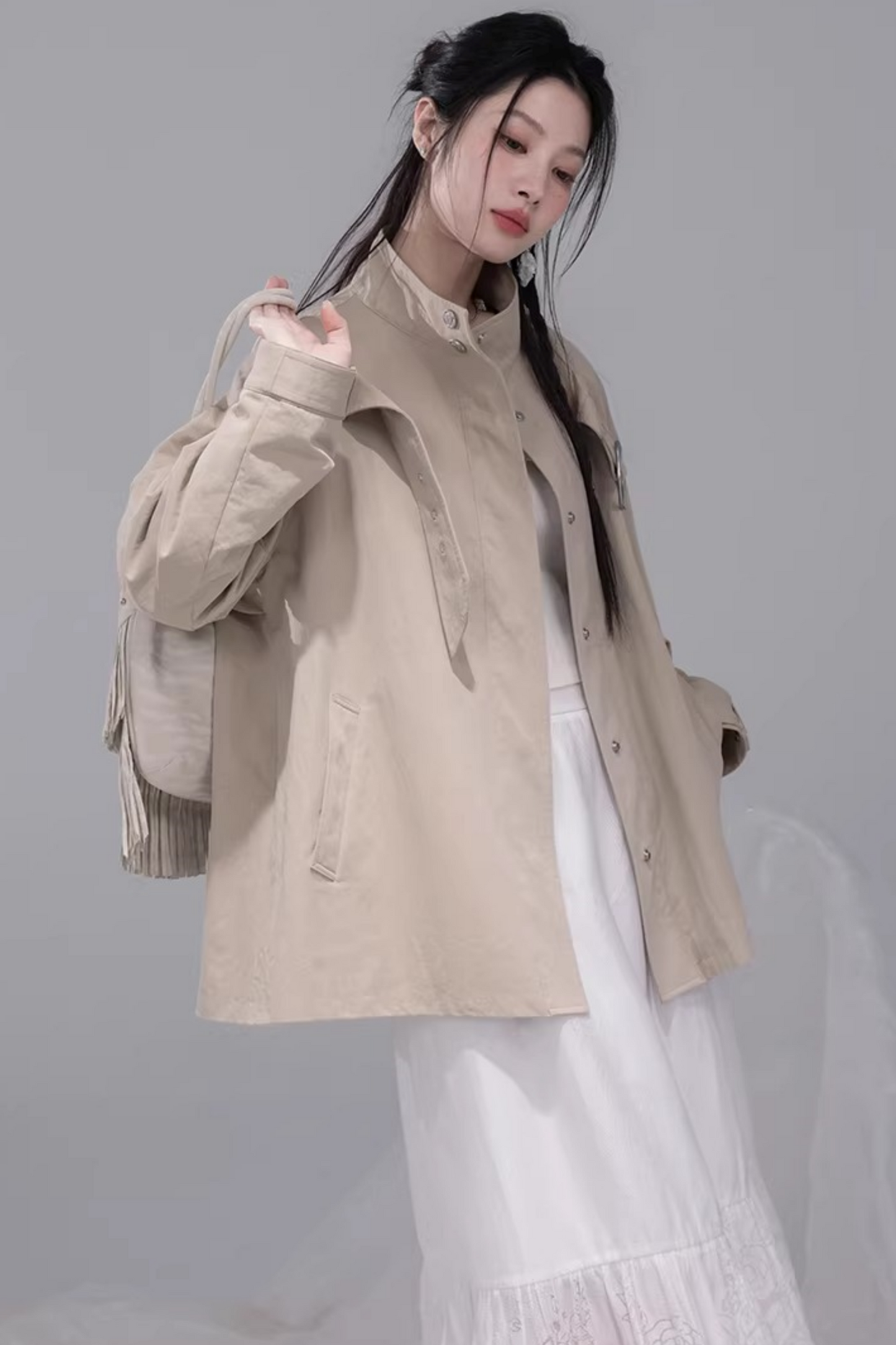 Milk Tea Cape Trench Coat