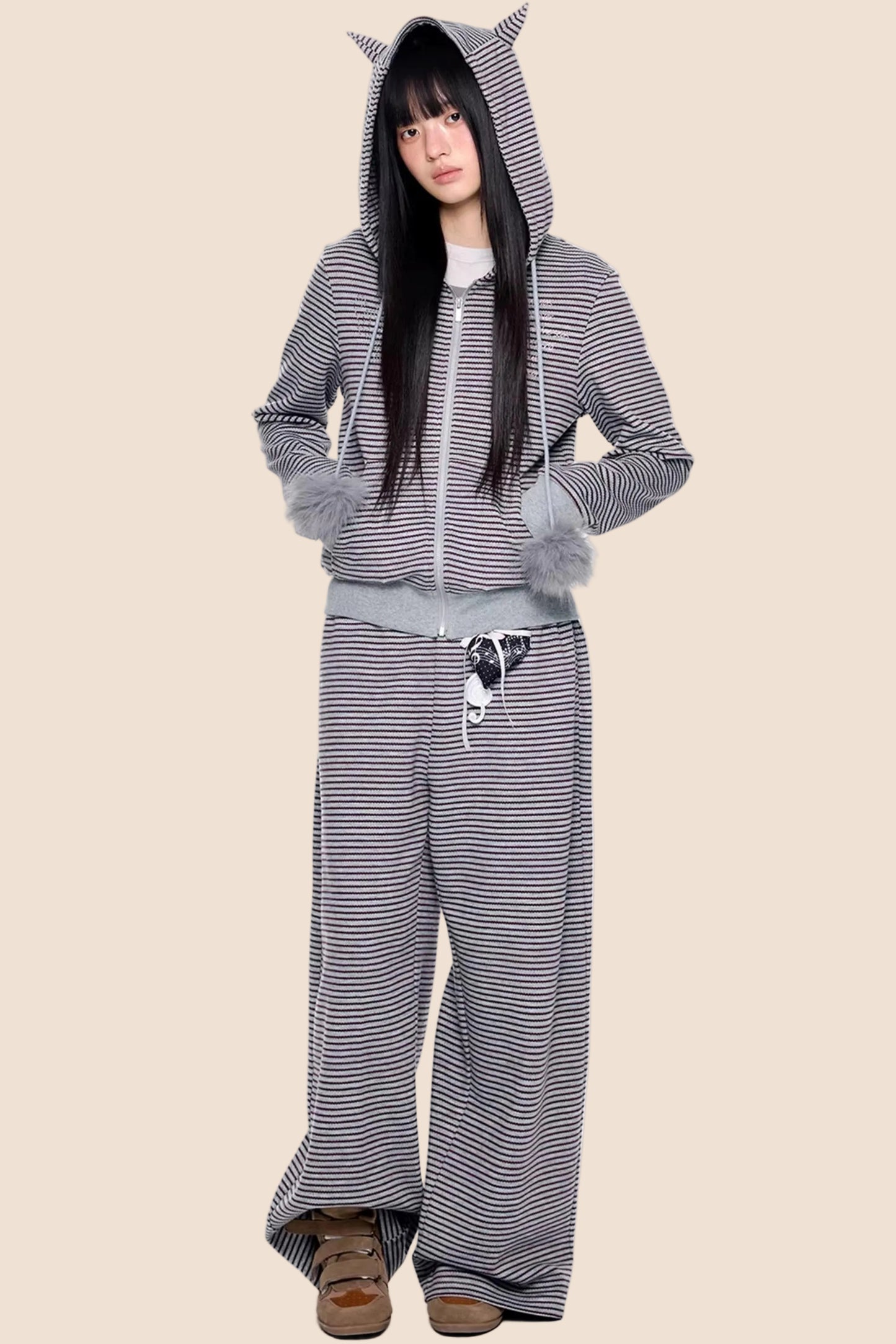 Little Devil Striped Hooded Jacket Set-Up