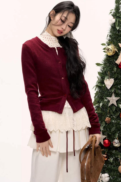 Warm Red Knit Cardigan