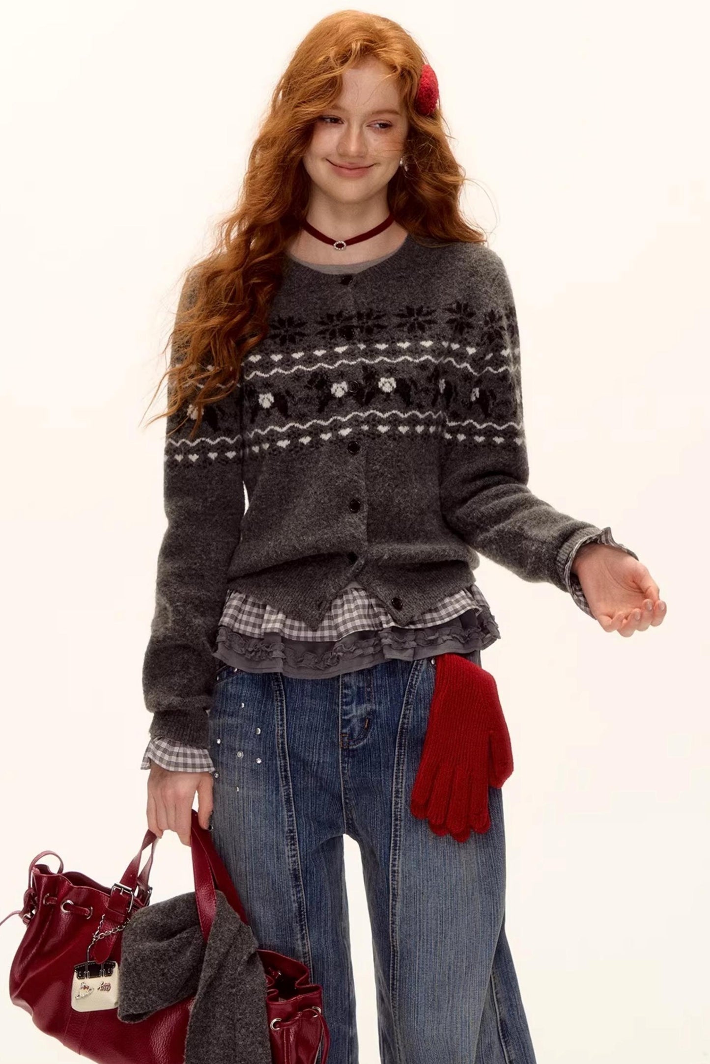 Jacquard Knit Cardigan Set