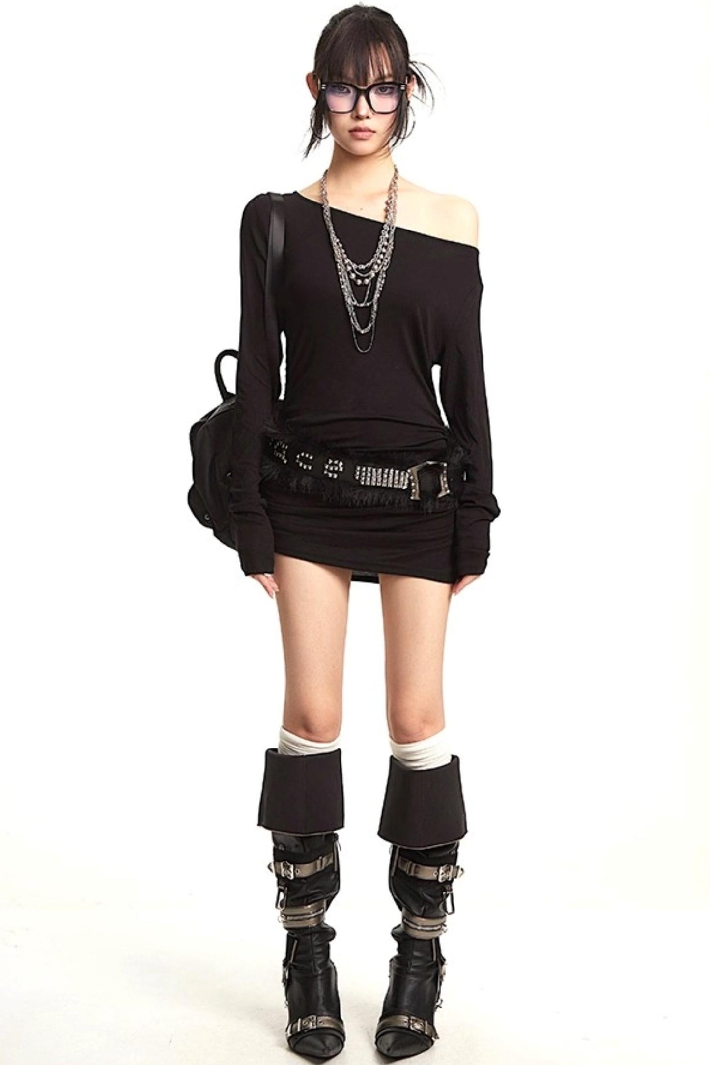 Slanted Shoulder Long Sleeve T-Shirt