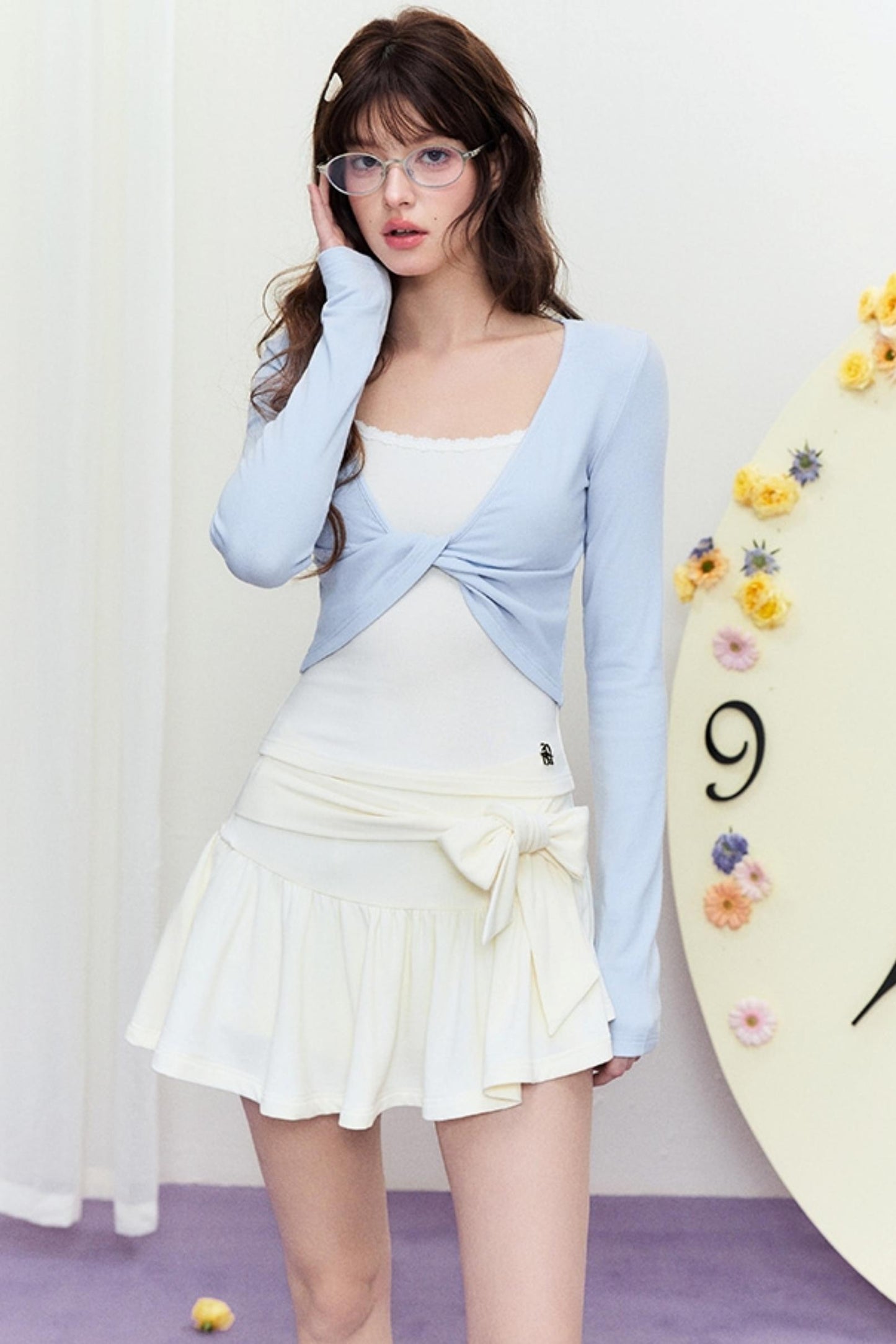 Sheer Linen Slim Sweater Set-Up