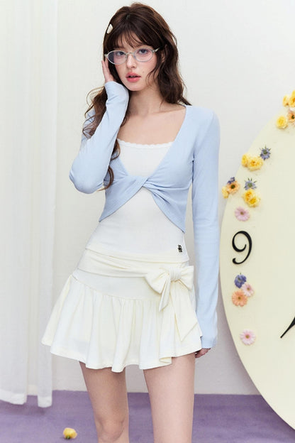 Sheer Linen Slim Sweater Set-Up