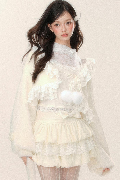 Korean Lace Plush Crop Outer