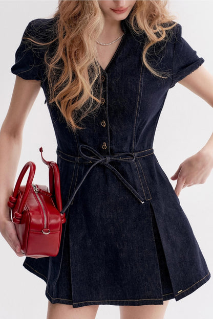 Lazy Cotton V-Neck Denim A-Line Dress