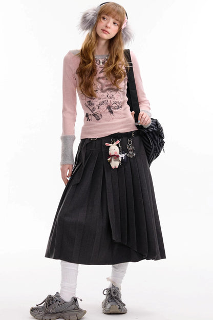 Patchwork Plush Crew Neck Knitted Base Shirt