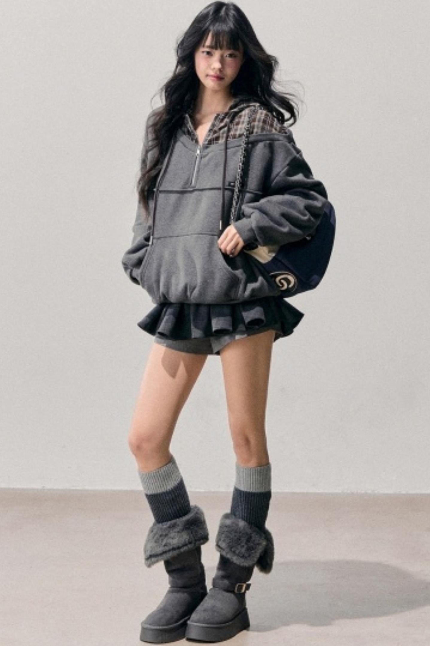 Fake Two Piece Plaid Hooded Jacket