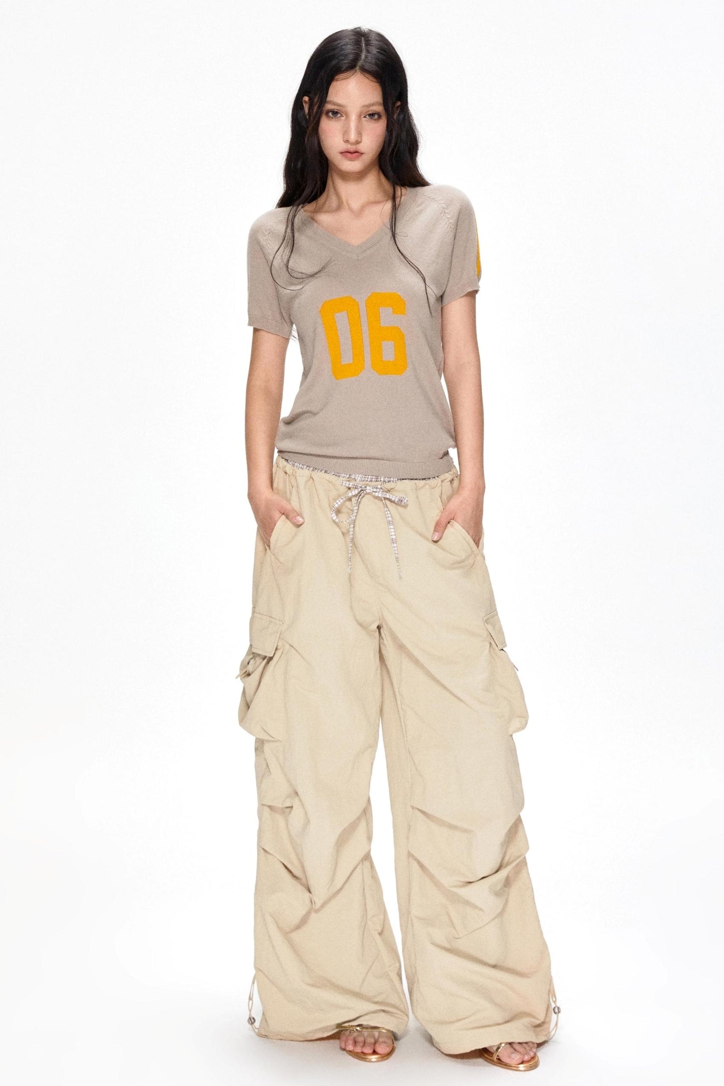 Color Block V-Neck Knit Tee