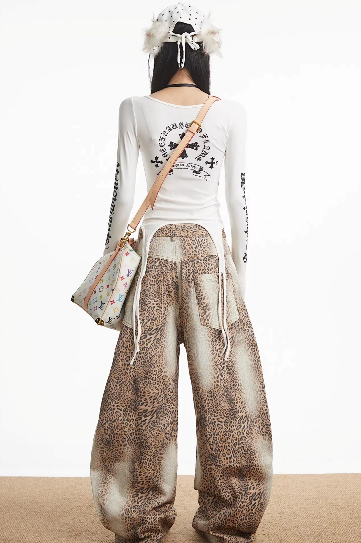 Retro Leopard Print Denim Pants