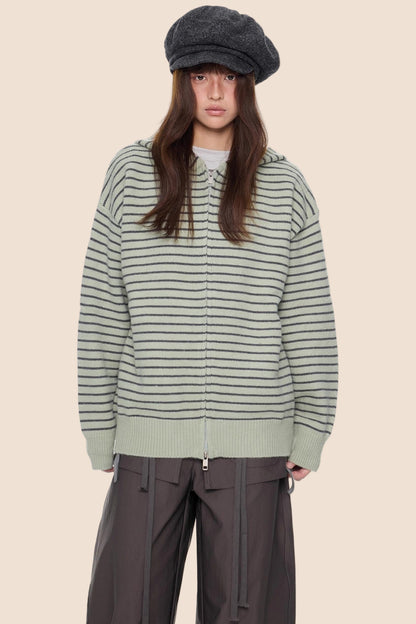 Color-Block Striped Knit Cardigan