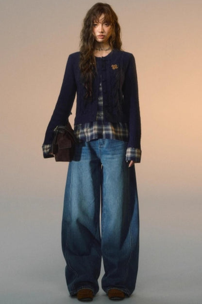 Plaid Patchwork Knit Cardigan