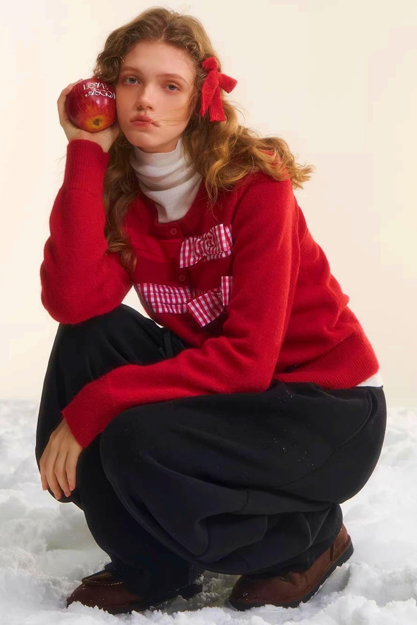 Plaid Patchwork Bow Cardigan